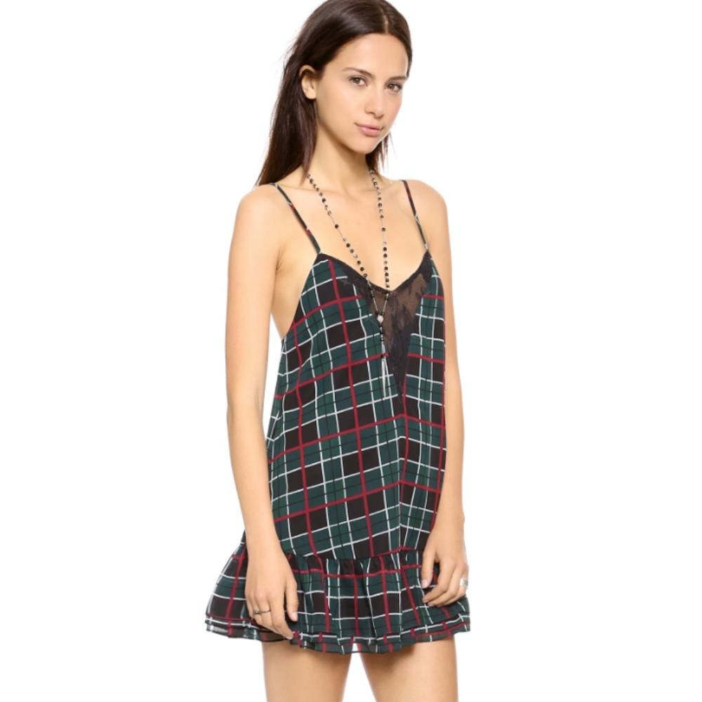 NWT Lovers & Friends Green Plaid Mini Dress